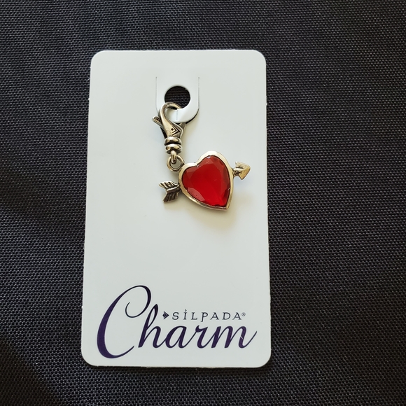 Silpada Steing Silver and Red Heart Arrow Charm - Picture 1 of 1